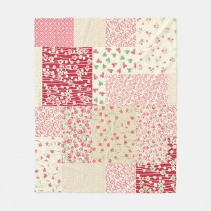 Patchwork Floral: Hand getrokken Ornamenten. Fleece Deken