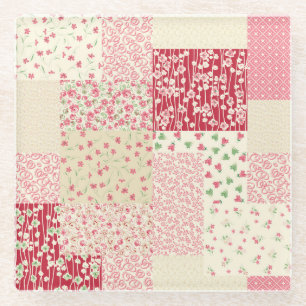 Patchwork Floral: Hand getrokken Ornamenten. Glazen Onderzetter