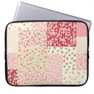 Patchwork Floral: Hand getrokken Ornamenten. Laptop Sleeve