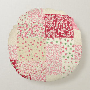 Patchwork Floral: Hand getrokken Ornamenten. Rond Kussen