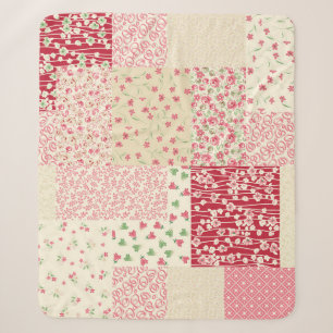 Patchwork Floral: Hand getrokken Ornamenten. Sherpa Deken