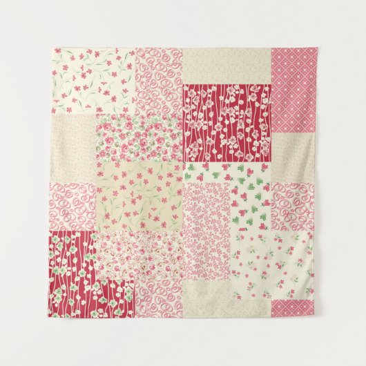 Patchwork Floral: Hand getrokken Ornamenten. Wandkleed (Voorkant)