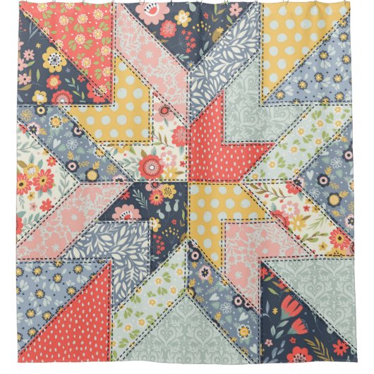 Patchwork Floral:  Ornament Douchegordijn (Voorkant)