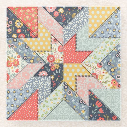 Patchwork Floral: Ornament Glazen Onderzetter (Voorkant)