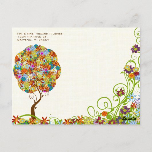 Patchwork Flower Love Tree Dank u Briefkaart (Achterkant)