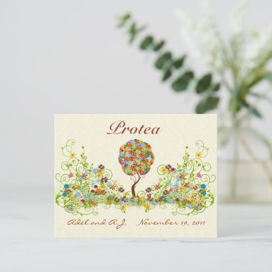 Patchwork Flower Love Tree Table Number/Names Briefkaart (Staand voorkant)