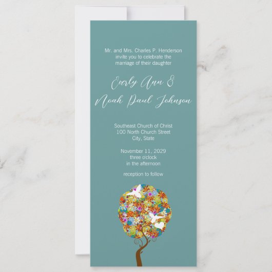 Patchwork Flower Tree and bijes Wedding Invitation Kaart (Voorkant)