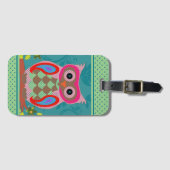 Patchwork Folk Art Owl en Stippen Bagagelabel (Voorkant (horizontaal))