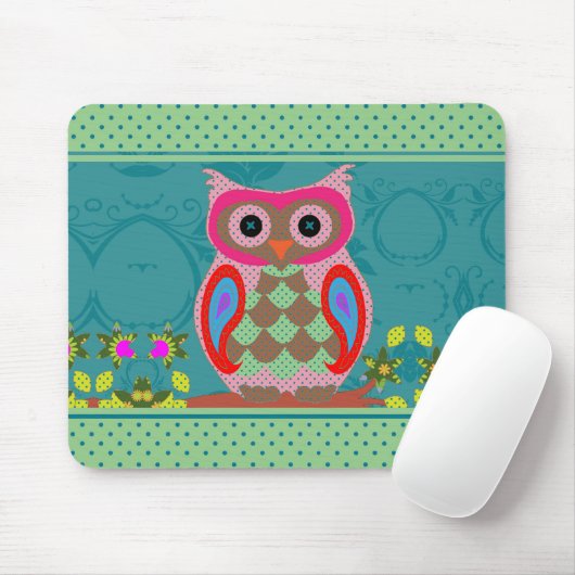 Patchwork Folk Art Owl en Stippen Muismat (Met muis)