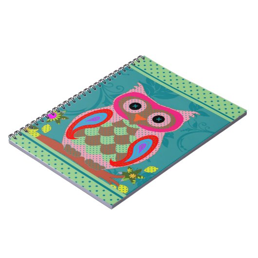 Patchwork Folk Art Owl en Stippen Notitieboek (Linkerzijde)