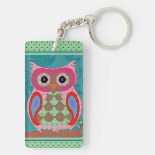 Patchwork Folk Art Owl en Stippen Sleutelhanger (achterkant)