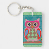 Patchwork Folk Art Owl en Stippen Sleutelhanger (Voorkant)