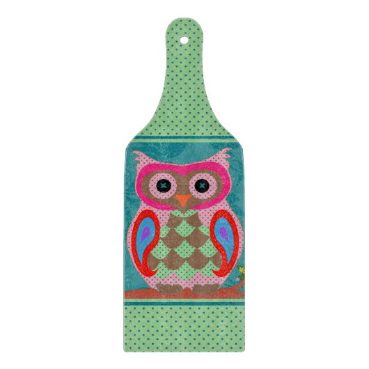 Patchwork Folk Art Owl en Stippen Snijplank (Voorkant)