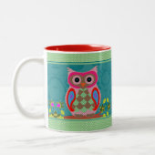 Patchwork Folk Art Owl en Stippen Tweekleurige Koffiemok (Links)
