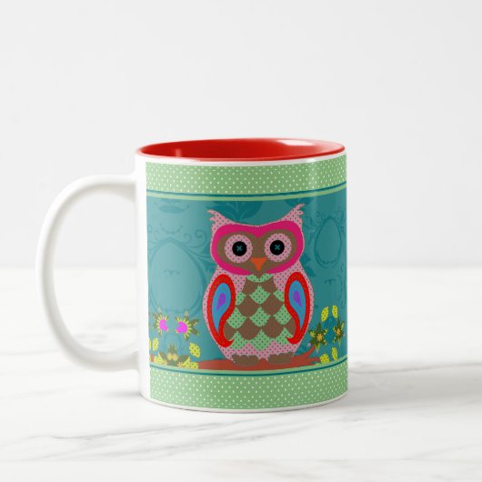 Patchwork Folk Art Owl en Stippen Tweekleurige Koffiemok (Links)