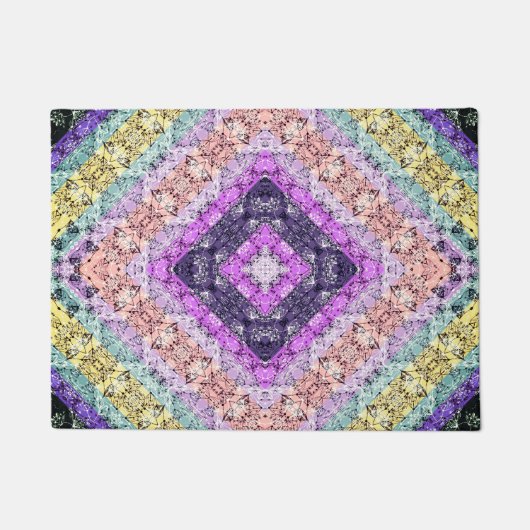 Patchwork folk retro ornamental decor violet grijs deurmat (Voorkant)