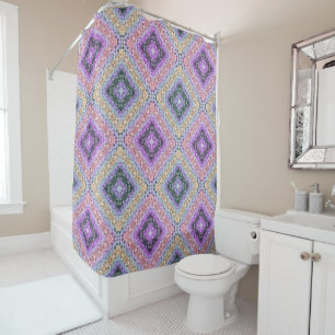 Patchwork folk retro ornamental decor violet grijs douchegordijn
