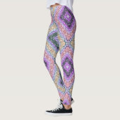 Patchwork folk retro ornamental decor violet grijs leggings (Links)