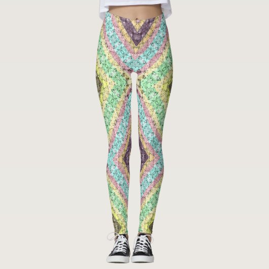 Patchwork folk retro ornamental decor yellow brigh leggings (Voorkant)