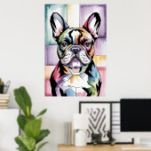 Patchwork Franse Bulldog Geometrische Neon Franse Poster (Thuiskantoor)
