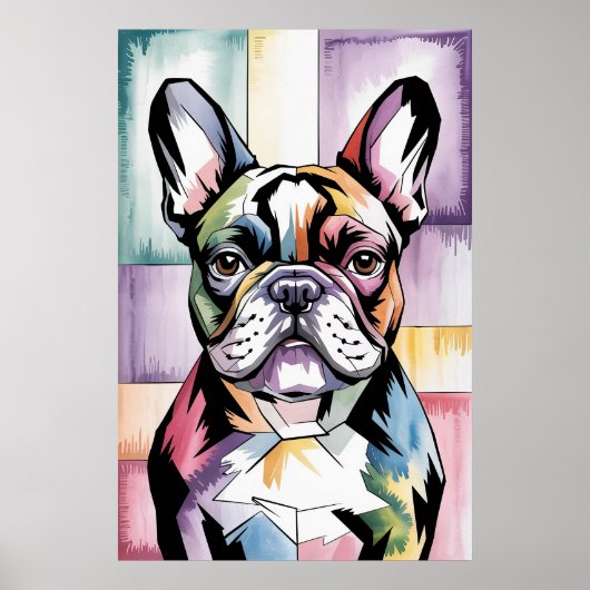 Patchwork Franse Bulldog Geometrische Neon Franse Poster (Voorkant)
