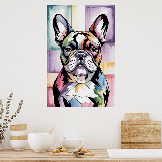 Patchwork Frenchie Geometric Neon French Bulldog Poster (Keuken)