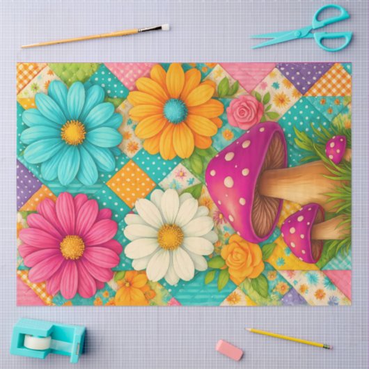 Patchwork Garden – Whimsical Floral & Mushroom Tissuepapier (Craft)