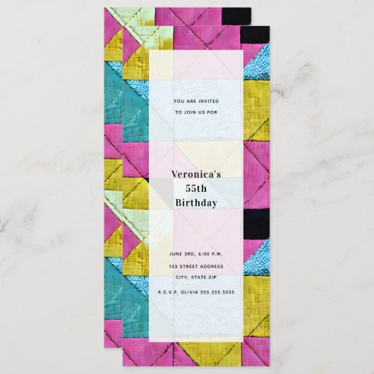 Patchwork geïnspireerd algemene feestelijke partij kaart (Voorkant / Achterkant)