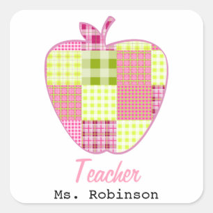 Patchwork Geïnspireerd geruite Apple Teacher Vierkante Sticker