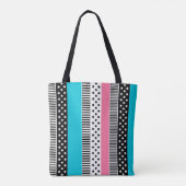 Patchwork gemaakt van veelkleurige stroken stof i tote bag (Achterkant)