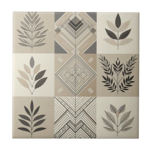 Patchwork Geometrisch Gebroken Wit Vintage Blad Tegeltje (Voorkant)