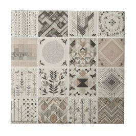 Patchwork geometrische havermout  blad tegeltje