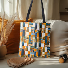 Patchwork Geometrische Herfst met Oranje en Blauw