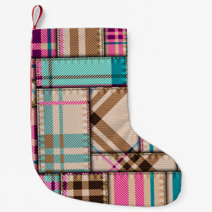 Patchwork geruite, naadloze achtergrond. kleine kerstsok
