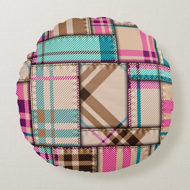 Patchwork geruite,  naadloze achtergrond. rond kussen (Voorkant)