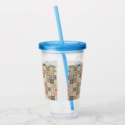 , patchwork gewatteerde look acryl drinkbeker (Links)