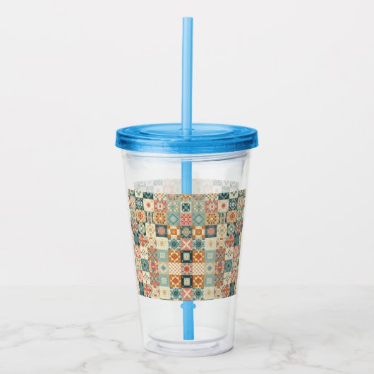 , patchwork gewatteerde look acryl drinkbeker (Voorkant)