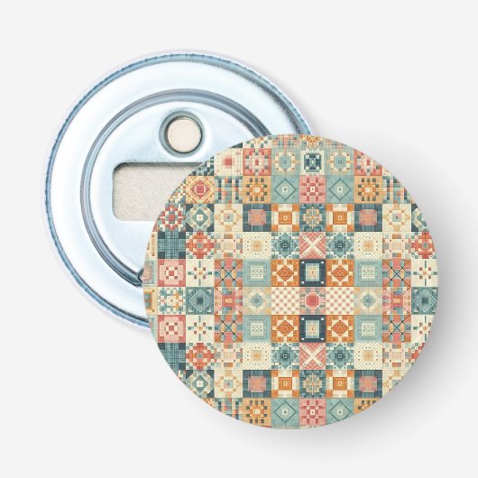 , patchwork gewatteerde look button flesopener (Voorkant)