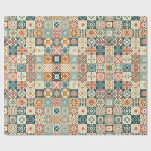 , patchwork gewatteerde look cadeaupapier (Vlak)