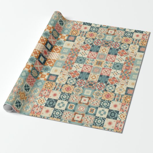 , patchwork gewatteerde look cadeaupapier (Uitgerold)