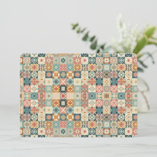 , patchwork gewatteerde look feestdagenkaart (Staand voorkant)