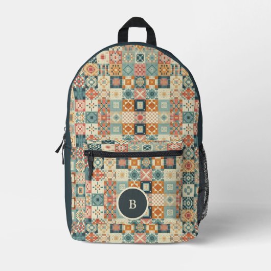 , patchwork gewatteerde look gepersonaliseerd bedrukte rugzak (Voorkant)