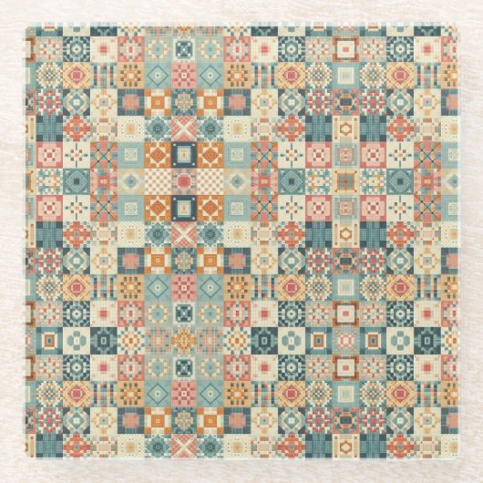 , patchwork gewatteerde look glazen onderzetter (Voorkant)