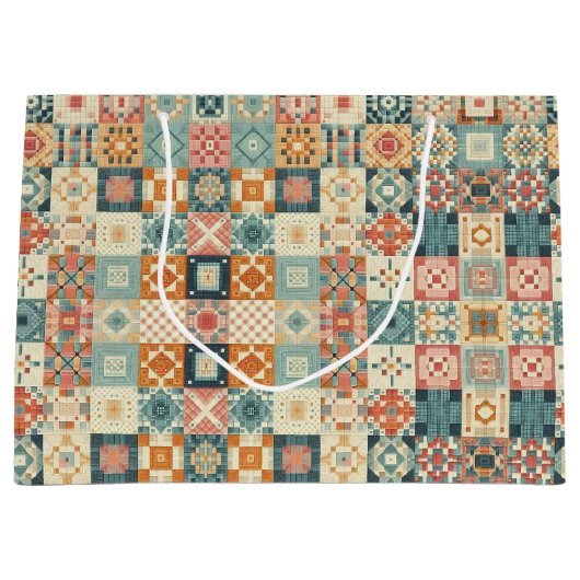 , patchwork gewatteerde look groot cadeauzakje (Voorkant)