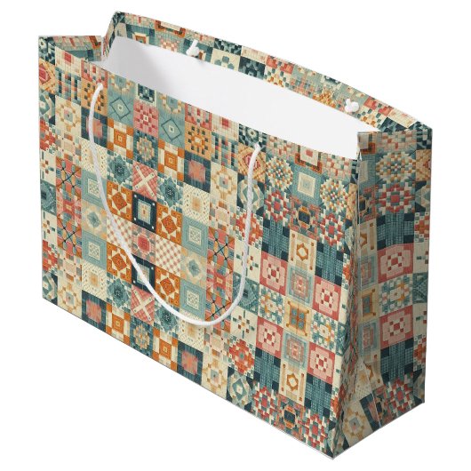 , patchwork gewatteerde look groot cadeauzakje (Achterkant Gekanteld)