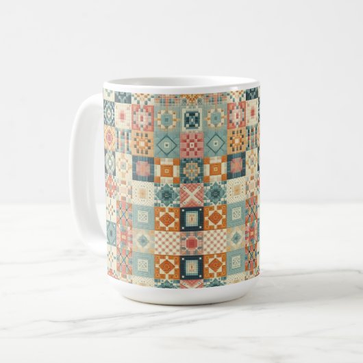 , patchwork gewatteerde look koffiemok (Voorkant links)