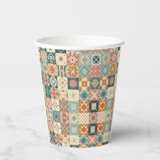 , patchwork gewatteerde look papieren bekers (Voorkant)