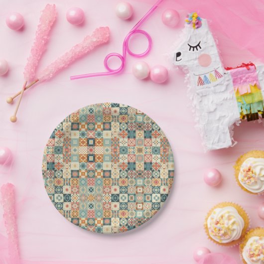 , patchwork gewatteerde look papieren bordje (Feest)