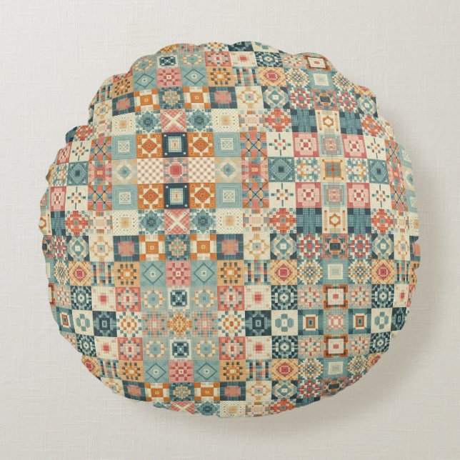 , patchwork gewatteerde look rond kussen (Voorkant)