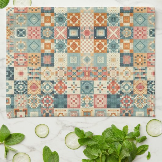 , patchwork gewatteerde look theedoek (Gevouwen)